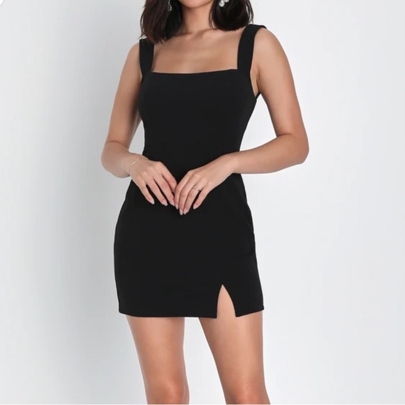 Lulus Dresses & Skirts - Lulu’s Social Sensation Black Square Neck Mini Bodycon Dress L